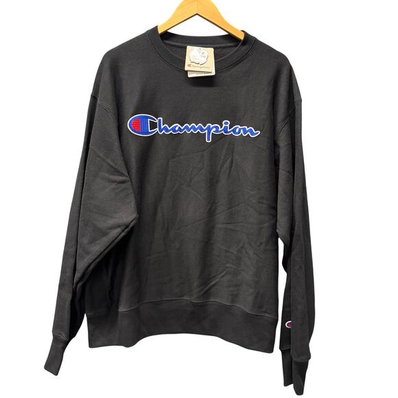 Champion Sweatshirt Mens XL Black Reverse Weave Pullover Embroidered Logo NEW - Picture 1 of 8